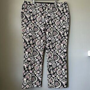 Boden Women Plus Ankle Pants 18L Black Floral Paisley Print Cropped Trousers